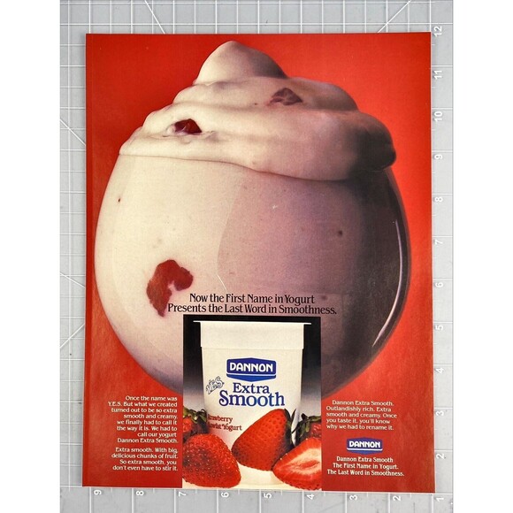 Dannon Yogurt Extra Smooth. 1st Name Yogurt In Desert Dish Vintage Print Ad 1985 - Picture 2 of 3